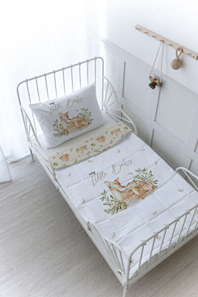 Tuğba Kuğu Organic Printed Baby (100X150) Quilt Set - for Baby Series - Mom and Baby Deer