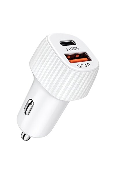 OEM Încărcător auto dual USB QC 3.0 + Type-C PD 20W, alb