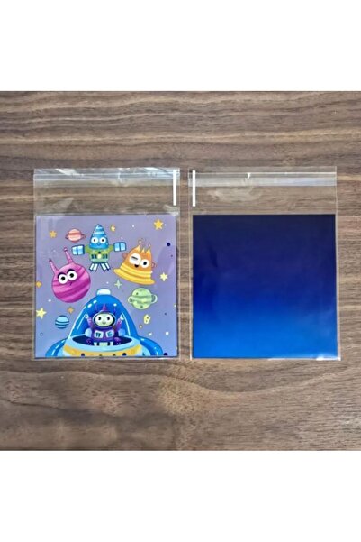 iğne izi Uzay Desen Kurabiye Poşeti, Çikolata, Şeker Poşeti Hediyelik Poşeti Bantlı Jelatin OPP 10X10 95 Adet