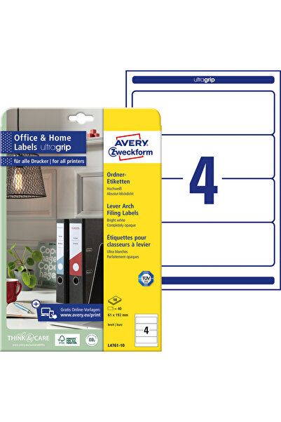 Avery Zweckform Etichete L4761-10, pentru biblioraft 4/A4, 61 x 192 mm, 10 coli/top