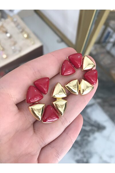 the ASEL İNCİ New Series Gold Red Detailed Earrings