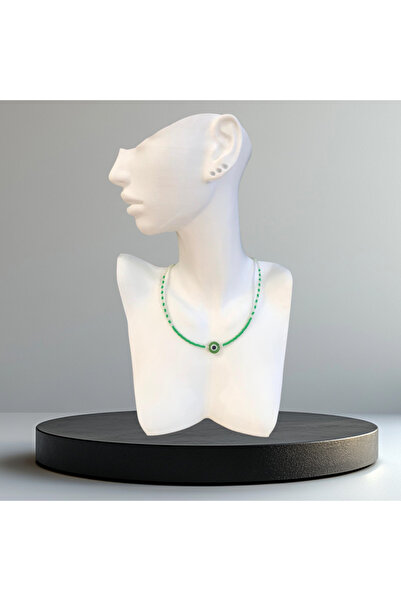 Alyas Aksesuar Handmade Green Evil Eye Beaded Necklace