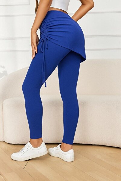 Mossta talie înaltă Fusta cu jambiere tricotaj cu striații cu pliuri laterale - albastru cobalt