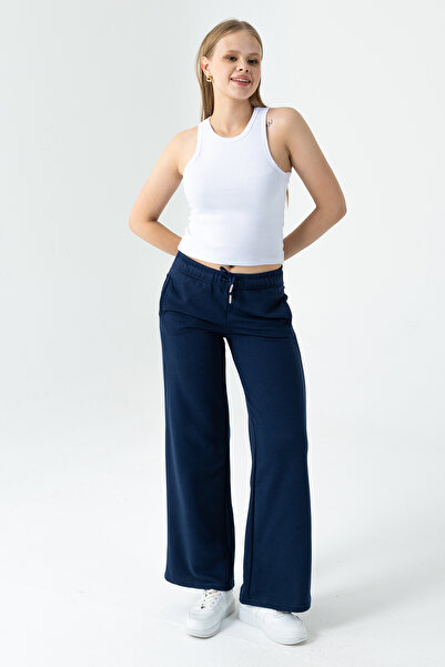 GİYSA Γυναικείο παντελόνι με ρυθμιζόμενη μέση με διπλή τσέπη σε μπλε ναυτικό - MW0000199