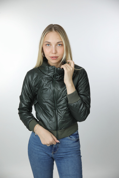 OVERTOP Women's Quilted Leather Look Puffer Jacket