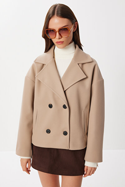 Lovelyİstanbul Duplasoros rövid kabát LGP0029 BEJ