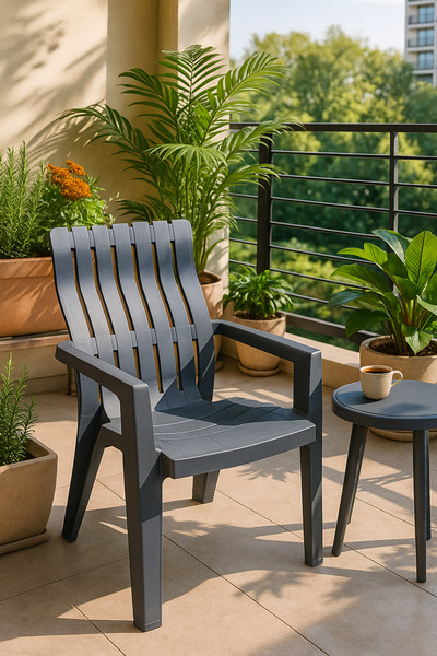 MARIA HOMES Durable Grey Plastic Arm Chair for Outdoor & Indoor – Stackable G...