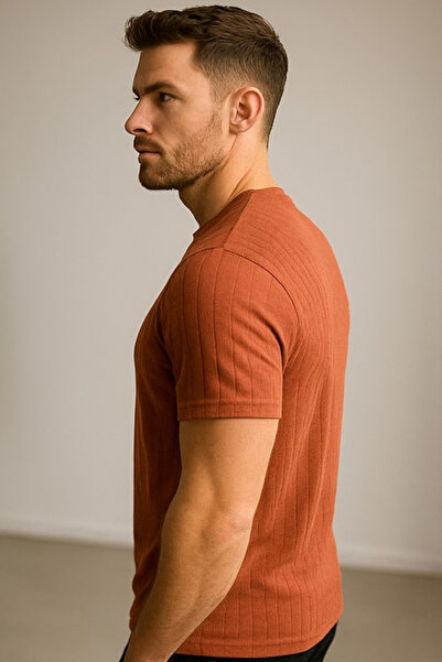 RANDOM Erkek Kiremit Rengi Rahat Kalıp Önyüzü Baskılı Tişört