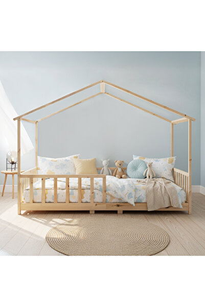 Kukka KCB360 Doğal Ahşap Çatılı Dönüştürülebilir Montessori Yatak 120 x 200 cm