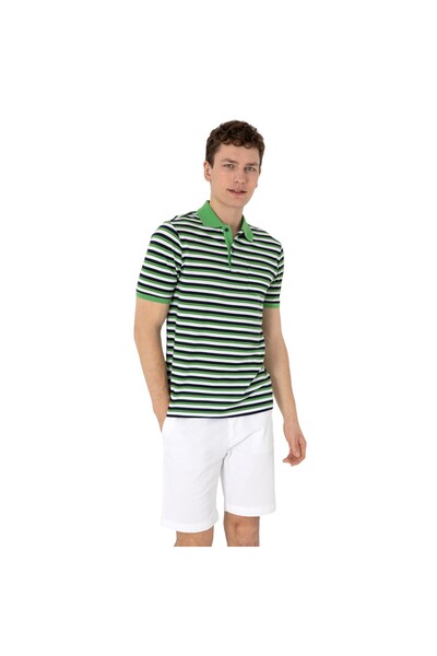 U.S. Polo Assn. Ανδρικό μπλουζάκι με ριγέ λαιμόκοψη πόλο με κανονική εφαρμογή