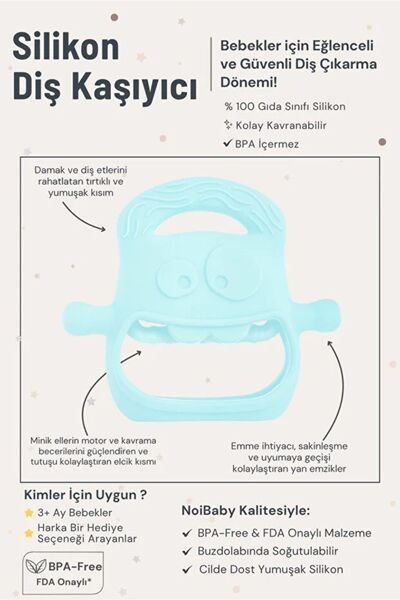 Svein Eğlenceli Yumuşak Esnek Bpa İçermeyen Diş Çıkarma Dönemi Kaşıma Silikon Mavi Bebek Diş Kaşıyıcı
