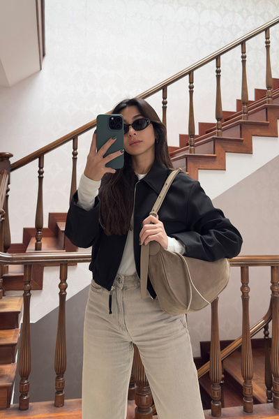 NOTHING Women's Suede Mink Zipper Closure Adjustable Belt Strap Detailed Hand and Shoulder Bag Popi