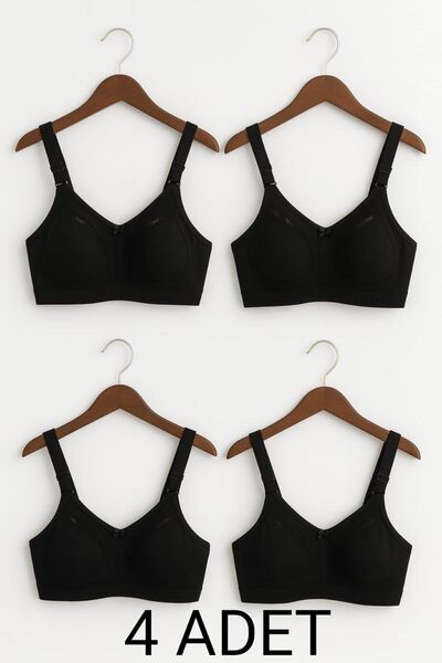 enmodaiçgiyim 4 Adet Siyah Toparlayıcı Sütyen: Pamuklu, Dantel Detaylı, Balen...