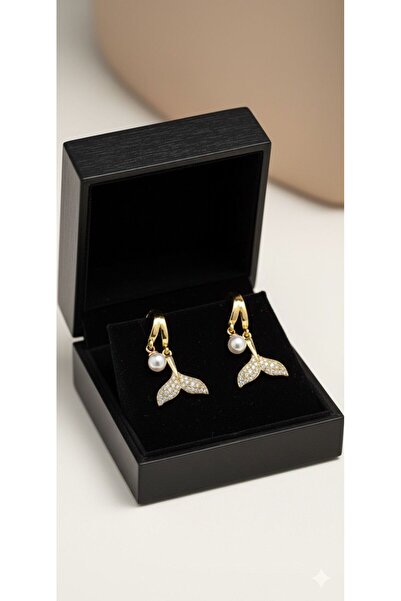 MR Deniz Kızı Kuyruğu Gold İnci Küpe