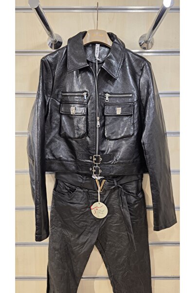 Park Moda سترة جلدية بسحاب وحزام