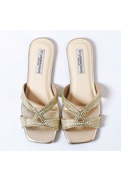 crystalicious Sapphire Handcrafted Chic & Comfort Rhinestones Women Flat Sandal Non-Slip For Day-To-Night Wear