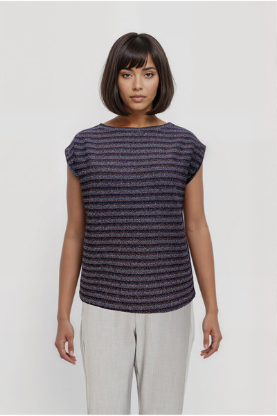 WESTMARK LONDON Pink Grey Striped Crew Neck Glitter Short Sleeve Women's T-Shirt Sky Glitter S/S Top