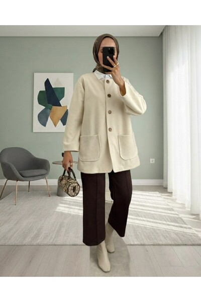 Modamorfo Μπουφάν με διπλή τσέπη με κουμπιά μπροστά - Μπεζ