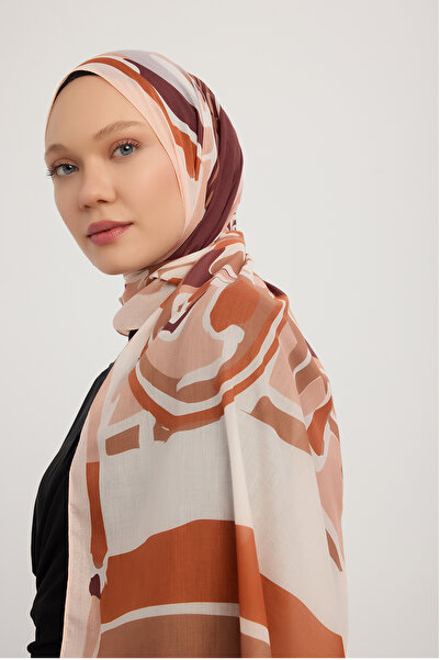 Schaless Pastel Journey - Brown - Efilia Patterned Shawl - 70X190 cm