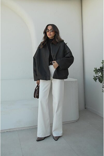 Havoş Brown Waxed Look Velvet Collar Jacket