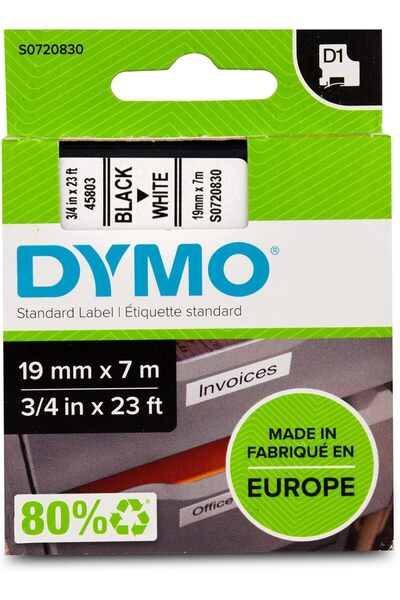 Dymo 389411 - شريط ملصقات D1 قياسي (19 مم) (أسود على أبيض)