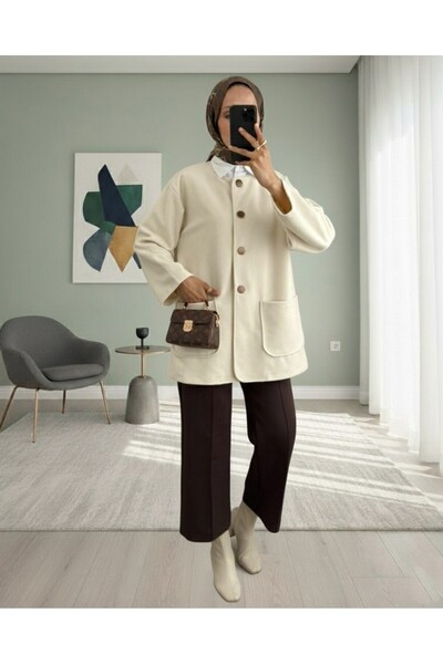 Modamorfo Μπουφάν με διπλή τσέπη με κουμπιά μπροστά - Μπεζ