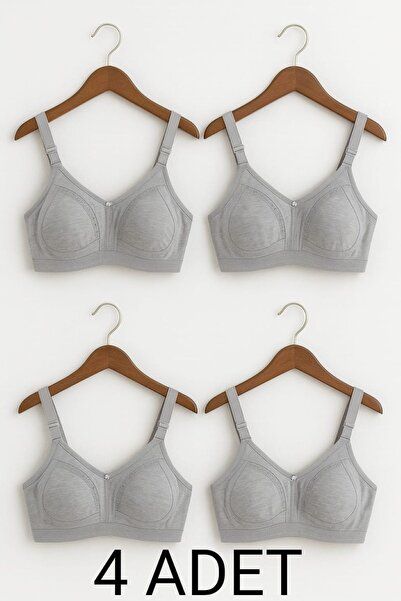 enmodaiçgiyim 4 Adet Gri Toparlayıcı Sütyen: Pamuklu, Dantel Detaylı, Balensi...
