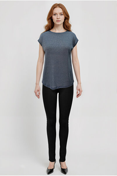 WESTMARK LONDON Dark Gray Crew Neck Glitter Short Sleeve Women's T-Shirt