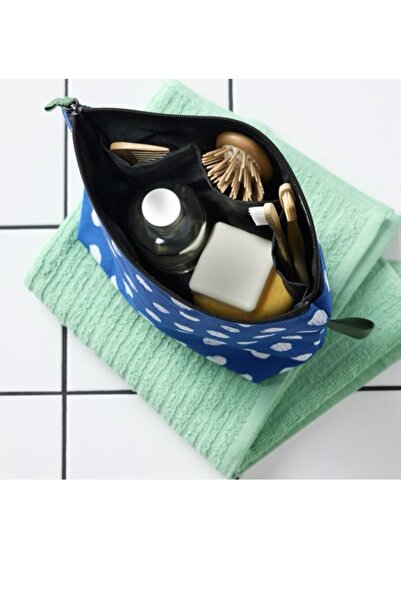 IKEA Skogssallat makyaj çantası mavi-beyaz noktalı