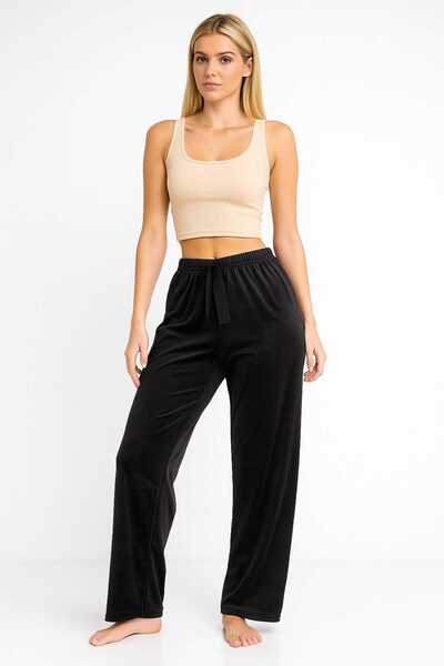 Asel Pijamale de damă din țesătură catifea moale din lycra neagră