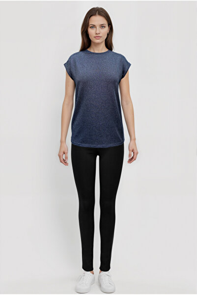 WESTMARK LONDON Black-Grey Multi-Colored Crew Neck Glitter Short Sleeve Women's T-Shirt Sky Glitter S/S Top