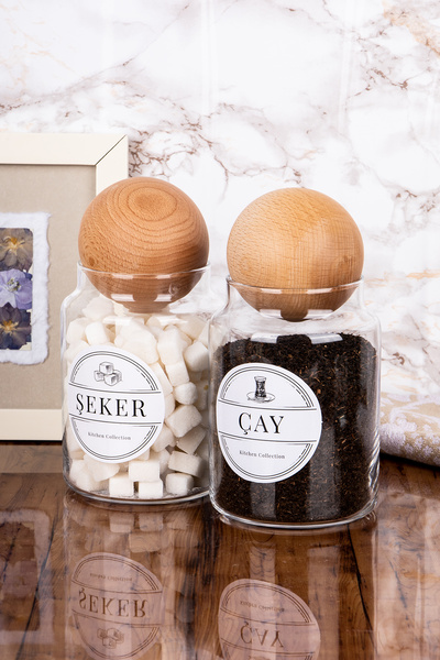 Minya Home 2-Piece Glass Jar Modern Wooden Lid Tea & Sugar Storage Container ...