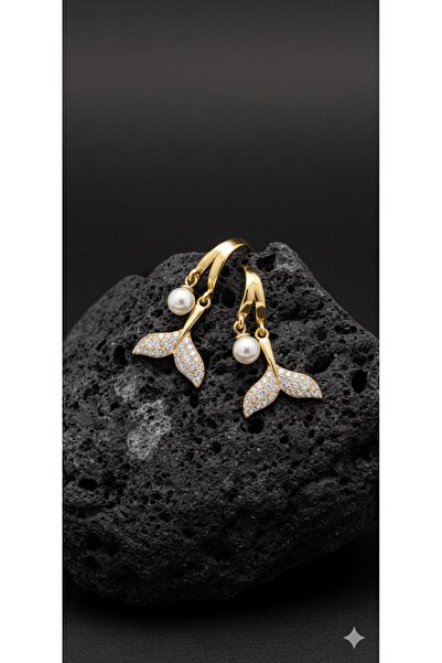 MR Deniz Kızı Kuyruğu Gold İnci Küpe