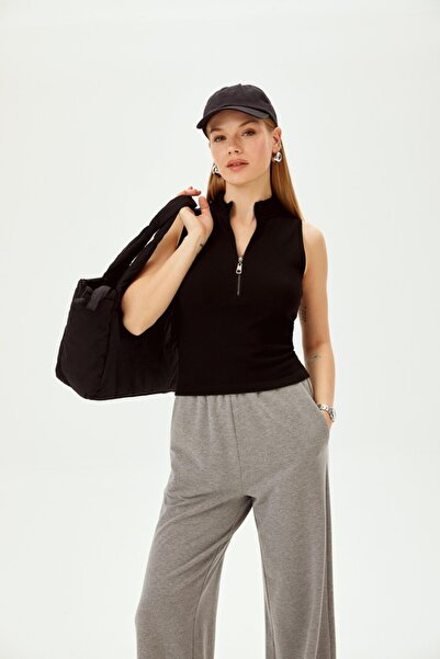 Allyco Λεπτομερής λεπτή αμάνικη πλεκτή μπλούζα με φερμουάρ