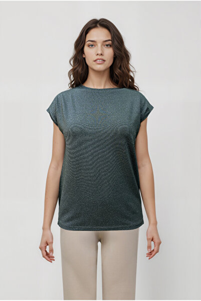 WESTMARK LONDON Anthracite Crew Neck Glitter Short Sleeve Women's T-Shirt Sky Glitter S/S Top