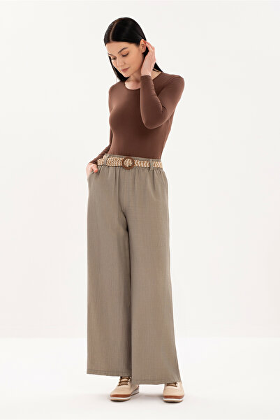 Guzella Wide Pants with Elastic Waist and Ribbed Texture