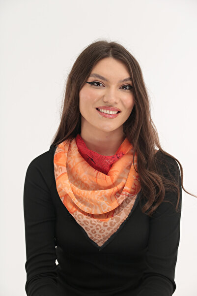 Trend Land Esarfa patrata din matase cu print floral maxi orange