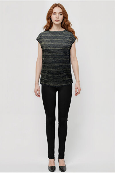 WESTMARK LONDON Μαύρο χρυσό ριγέ γυναικείο μπλουζάκι με κοντό μανίκι SKY GLIT...