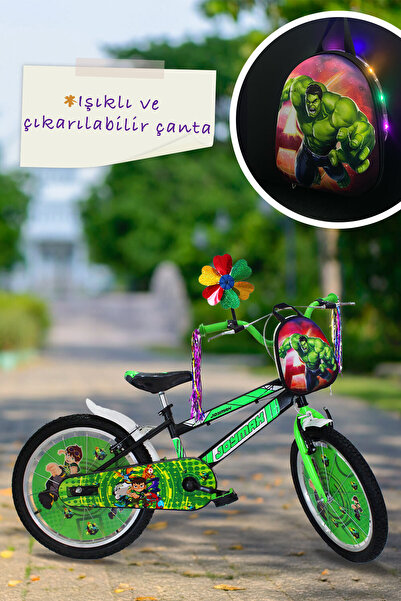 Joymax Erkek Çocuk Bisikleti 20 Jant Yeşil - Led Işıklı Çantalı Püsküllü