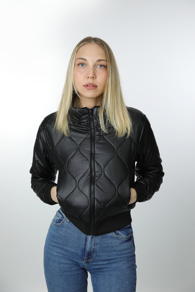 OVERTOP Women's Quilted Leather Look Puffer Jacket