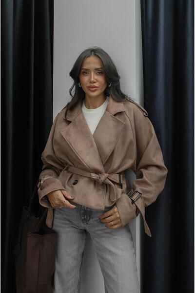 Havoş Trenci din piele intoarsa cu curea Linda din nurca