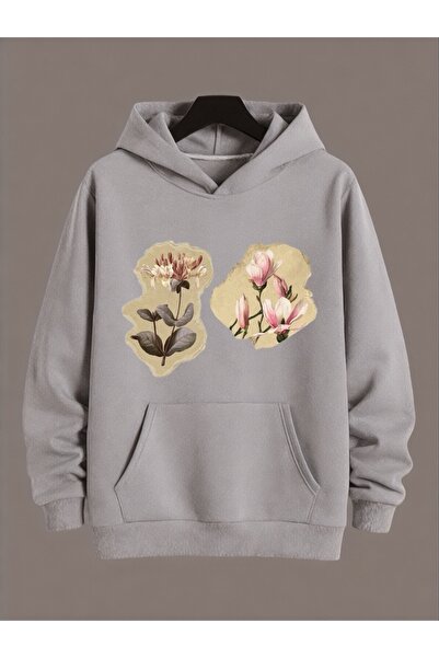 ArtYus سويت شيرت بقلنسوة كبير الحجم من القطن مطبوع عليه زهور ملونة للجنسين