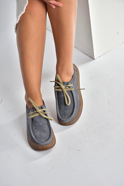 Fox Shoes V999646401 Mavi Hakiki Deri Nubuk Kadın Ayakkabı