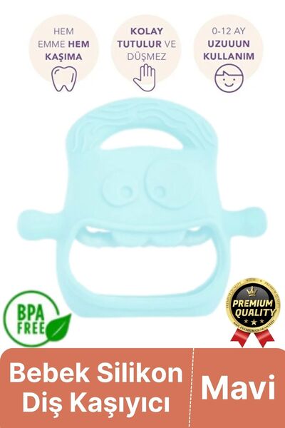 Svein Eğlenceli Yumuşak Esnek Bpa İçermeyen Diş Çıkarma Dönemi Kaşıma Silikon Mavi Bebek Diş Kaşıyıcı
