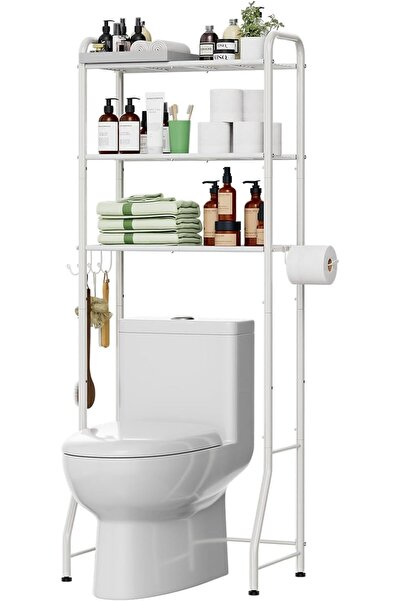 Generic رف تخزين بسيط وعصري فوق المرحاض مع حامل ورق التواليت، منظم حمام معدني...