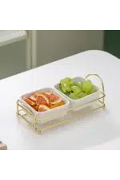 Trendy's Tava fructe, cu doua compartimente, alb-auriu