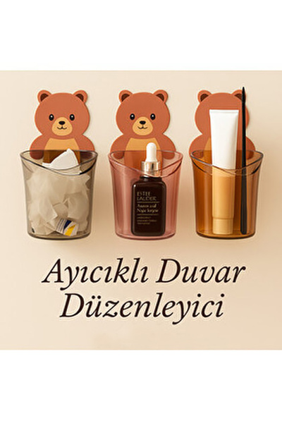 isometric 3’lü Ayı Figürlü Diş Fırçalık Seti | Yapışkanlı Duvara Yapışan Bany...
