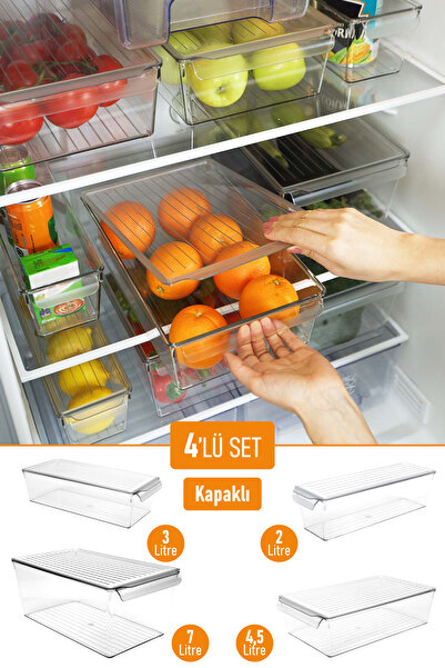 İronika Refrigerator Organizer with Lid Fruit Vegetable Storage Container Organizer Set of 4 7 L - 4.5 L - 3 L - 2 L