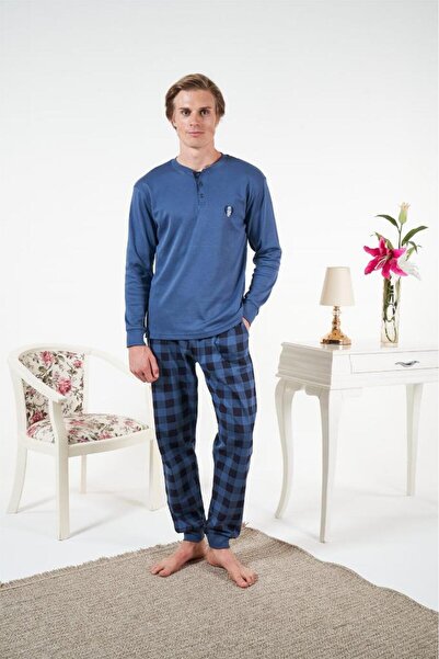 Estiva Combed Cotton Interlock Checkered Long Sleeve Men's Pajama Set