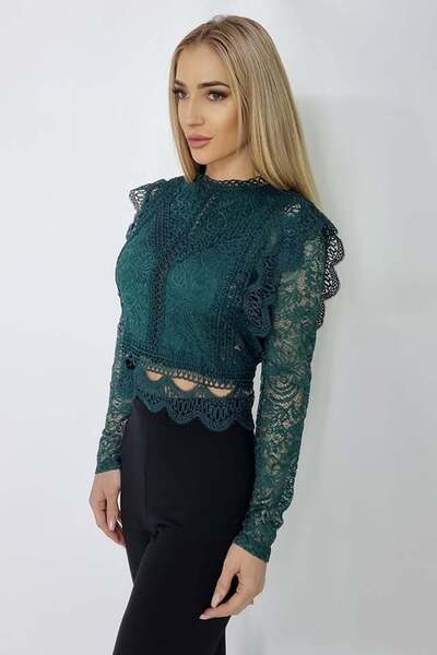 FashionForYou Ryna long-sleeved lace shirt, Green